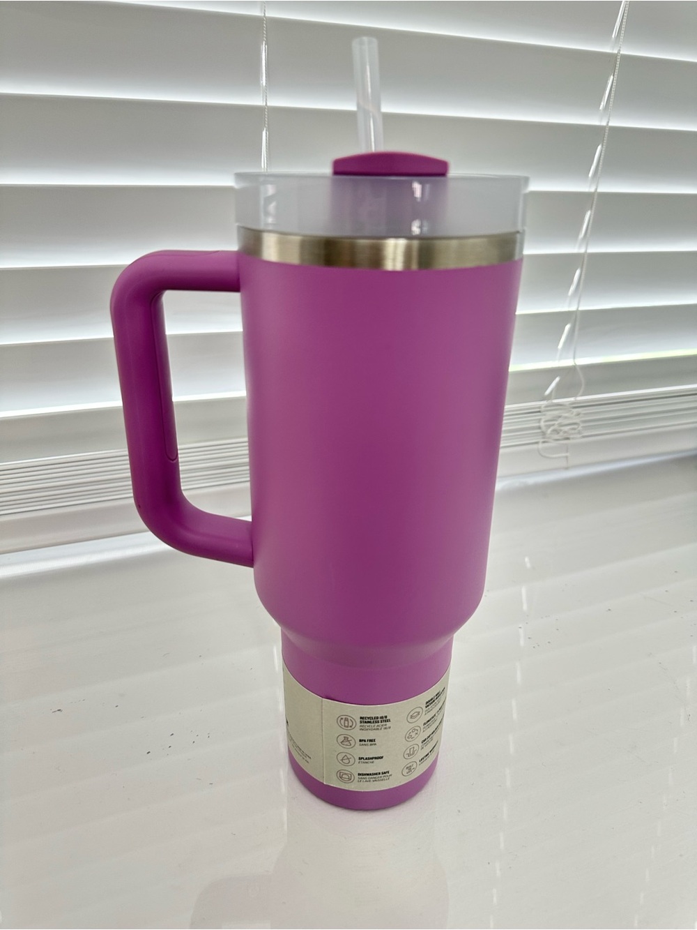 Stanley Lavendar Purple Travel Tumbler with Handle and Clear Lid and Straw - Picture 3 of 4